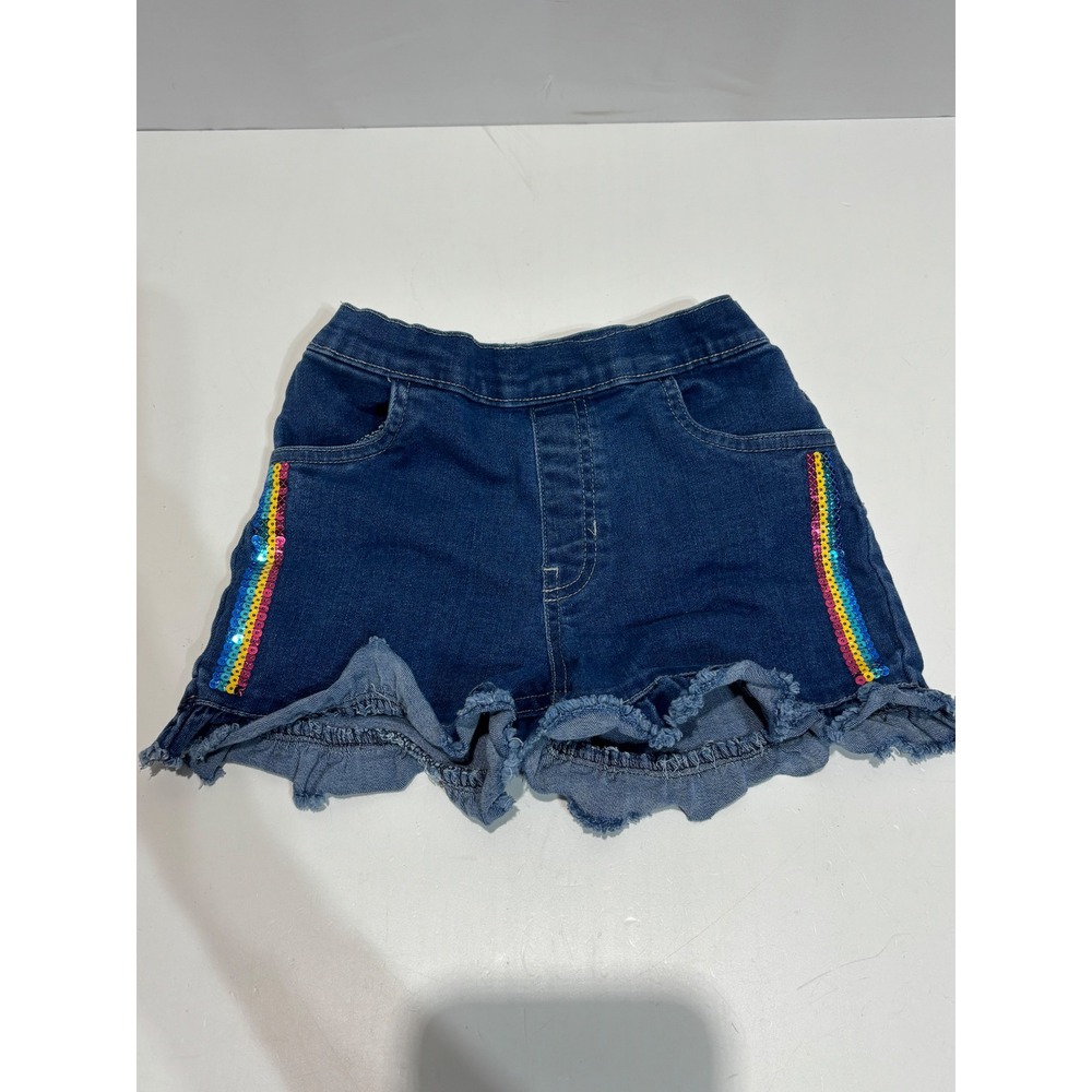 365 Kids from Garanimals Denim Shorts Kids Size 6 Blue Rainbow Sequin Ruffle